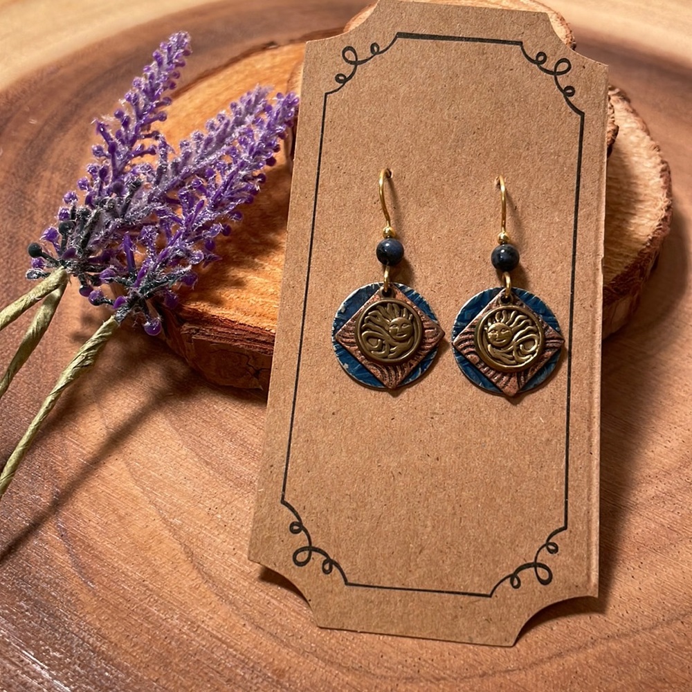 Women’s  silver forest gold and lapis mixed metal earrings